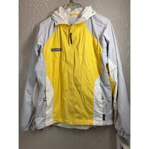 Columbia Yellow/Gray Womens Full Zip Hooded Nylon Windbreaker Jacket Size Medium